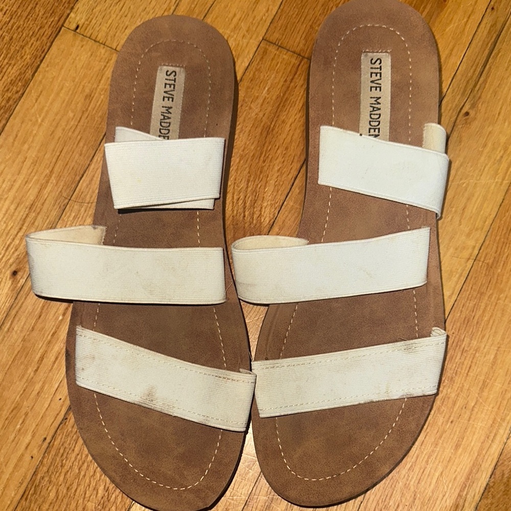 Steve Madden Cream Strappy Slides